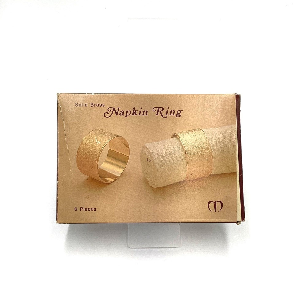 Vintage Solid Brass Napkin Rings Set of 6 Textured Gold Tone M127 MCM Tableware